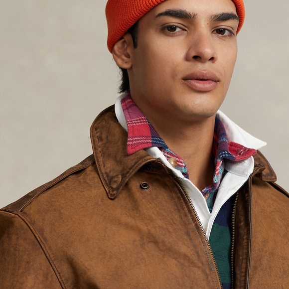 Polo Ralph Lauren Mens Brown Vintage Hand Detailed Leather Flight Bomber Jacket - Picture 4 of 10